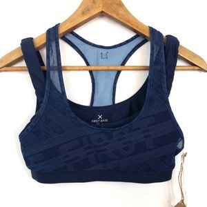 Navy Blue Layered Mesh Sports Bra